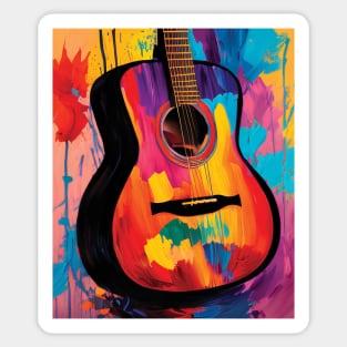 Acoustic Guitar Portrait Modern Oil Painting Style Digital Art Sticker